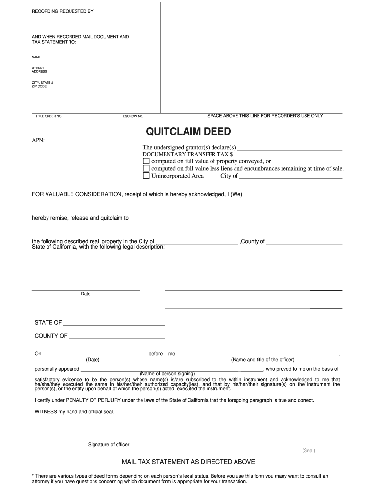 Quit Claim Deed  Form