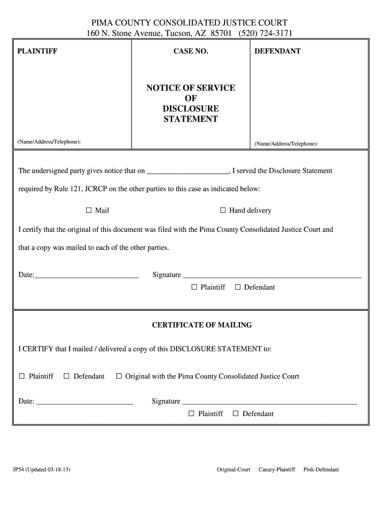  Notice of Service of Disclosure Statement Form 2012