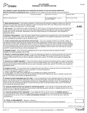 Get and Sign Td1 Form Ontario 2012-2022