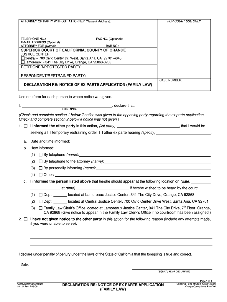 Orange County Party Information Sheet