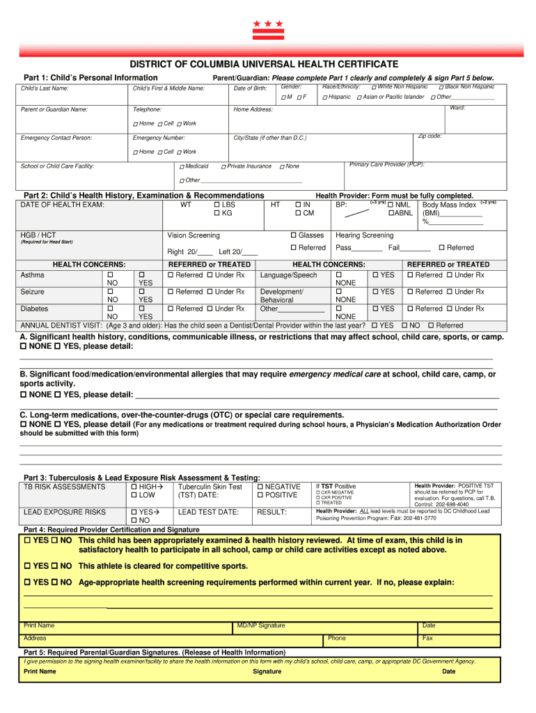 Dc Health Form