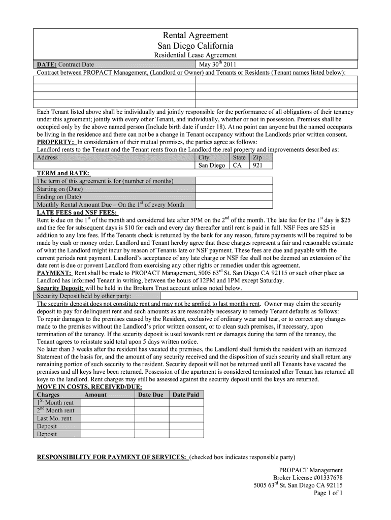 California San Diego Lease Template  Form