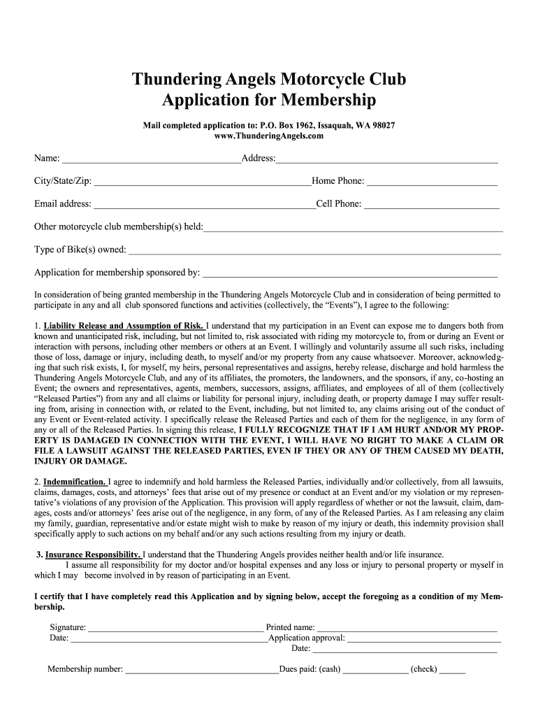 Sec Registration for Motorcycle Club  Form