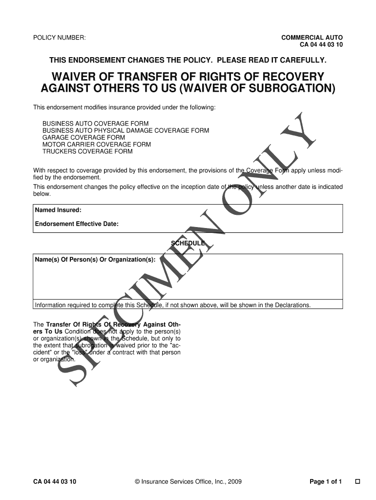 Commercial Auto Ca 04 44 03 10  Form