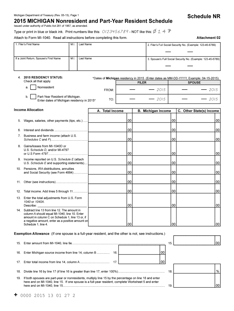 0515, Page 1 MICHIGAN Nonresident and PartYear Resident Schedule Issued under Authority of Public Act 281 of 1967, as Amended  Form