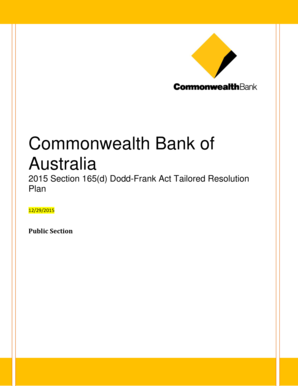  Commonwealth Bank of Australia Section 165d Dodd Frank Act Tailored Resolution Plan Federalreserve 2015