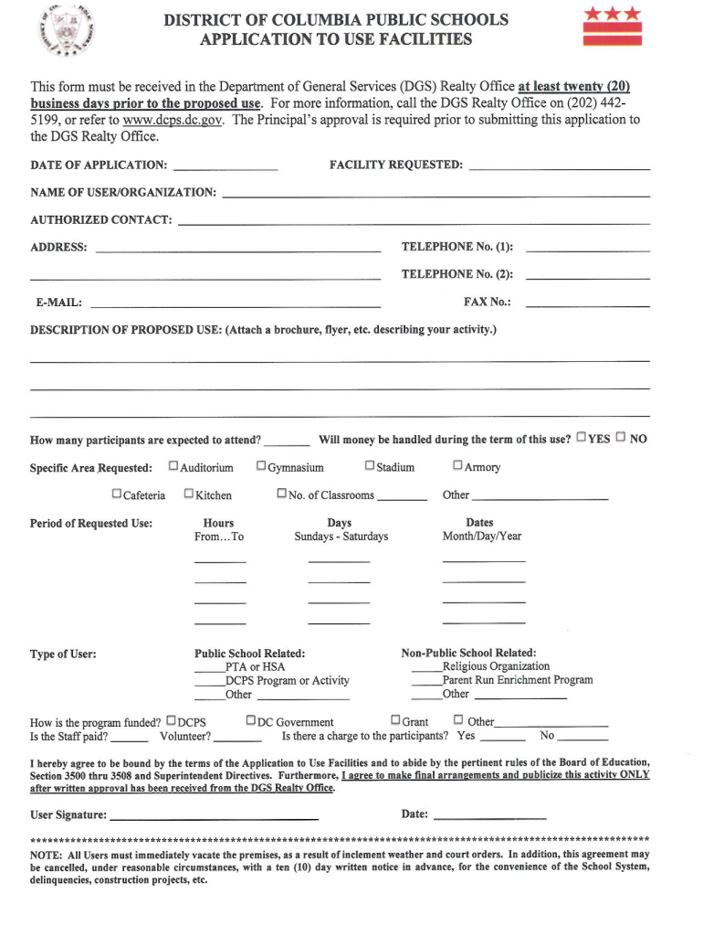 DIPS Application to Use Facilities Does Dc Fill Out and Sign