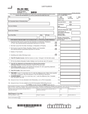 PA 40 NRC Nonresident Consolidated Income Tax Return PA 40 NRC FormsPublications