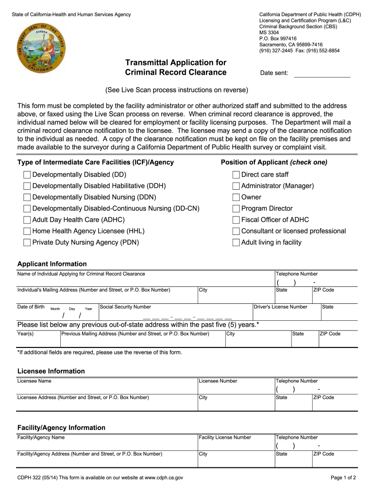  Cdph 322 Form 2014-2024