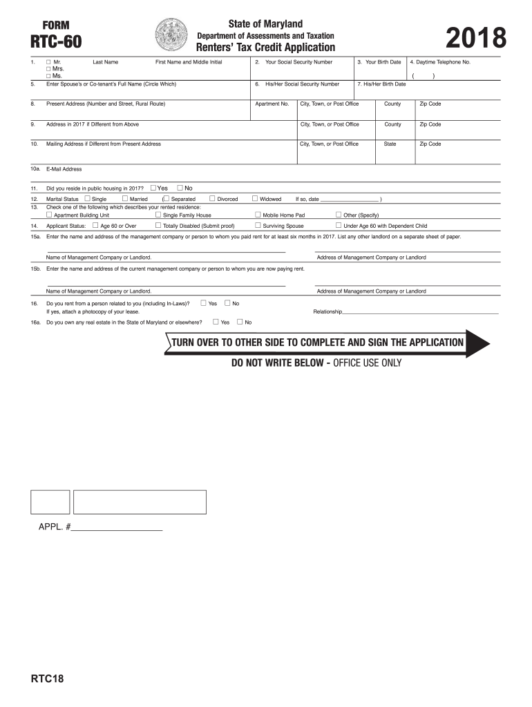 Maryland Renters Tax Credit  Form