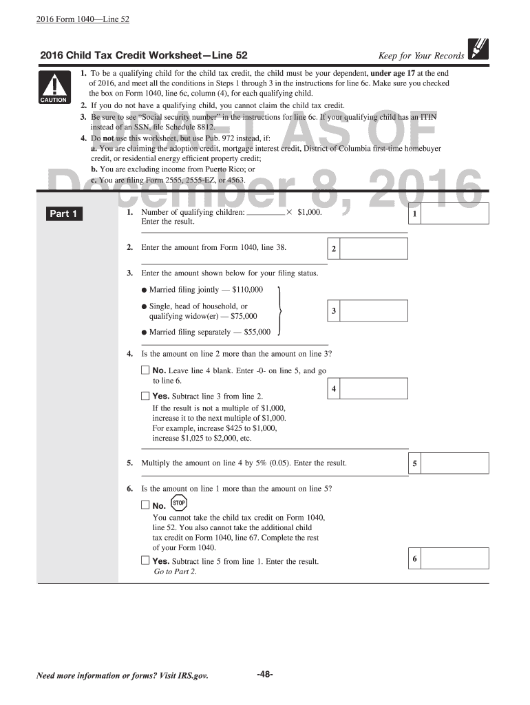 Child Tax Credit Worksheet  Form