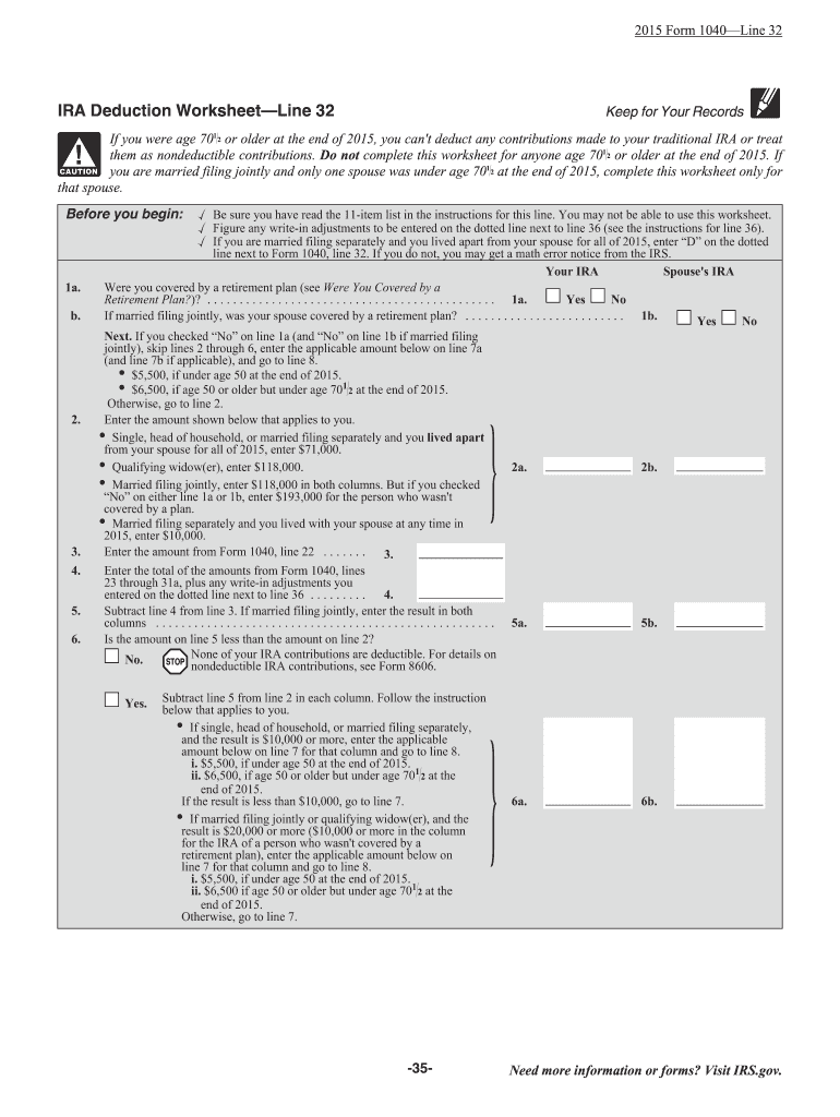 Ira Deduction Worksheet  Form