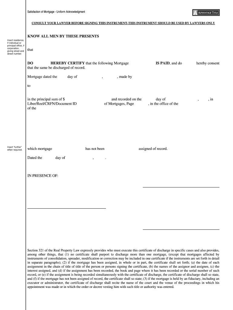 Satisfaction of Mortgage Form