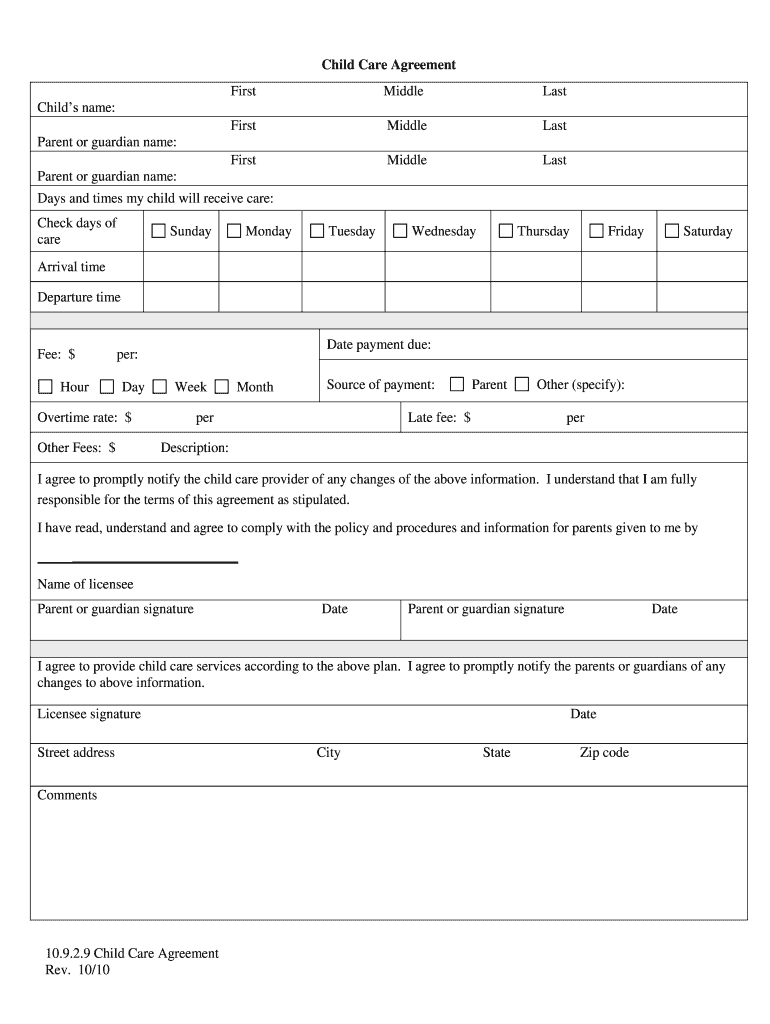 Get and Sign Printable Daycare Contracts  Form