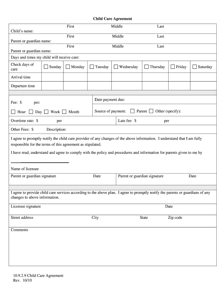 Printable Daycare Contracts  Form