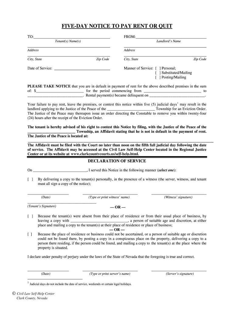 Pay Rent or Quit Notice  Form