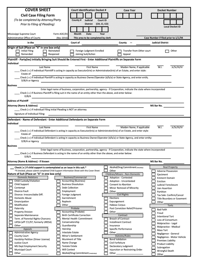  Ms Civil Cover Sheet 2009-2024