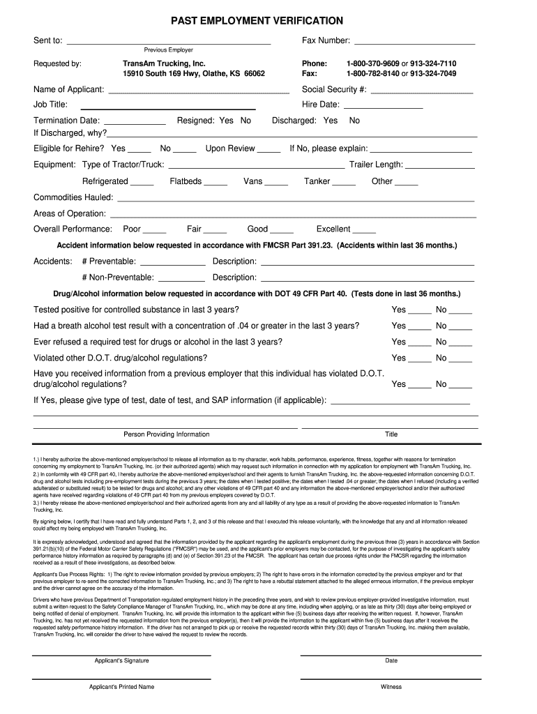 Previous Employment Verification Form PDF