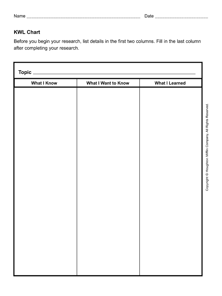 Kwl Chart PDF Editable  Form