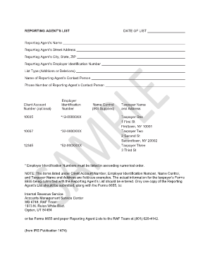 Reporting Agent List Template  Form