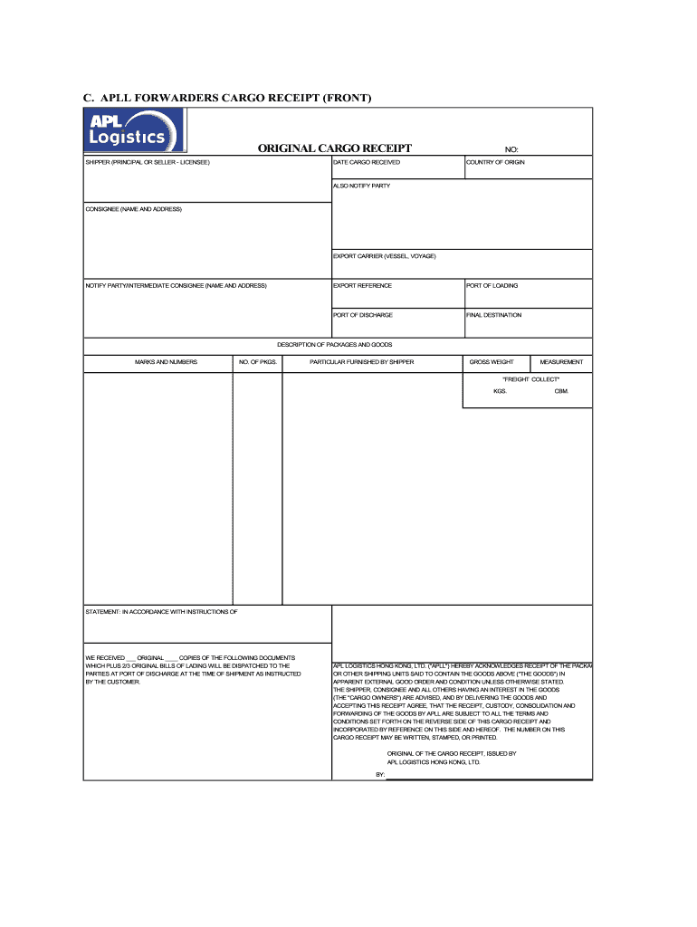 Cargo Receipt Sample  Form