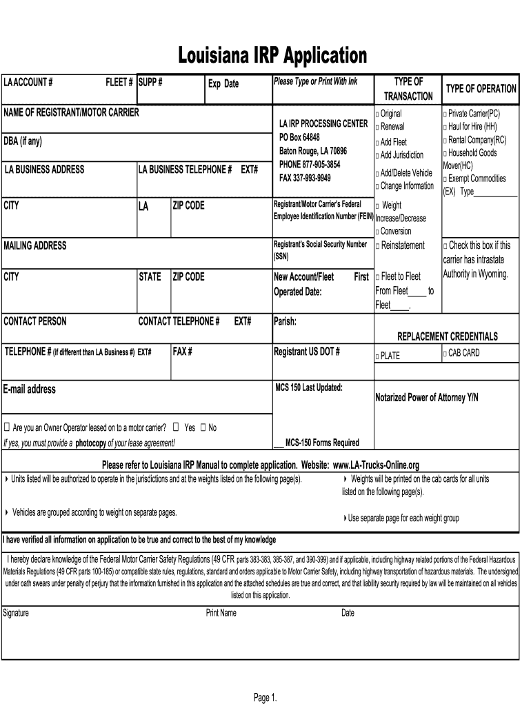 Louisiana Irp Application  Form