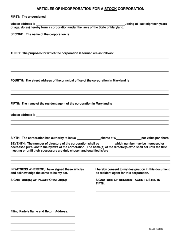  Articles of Incorporation Md Form 2018