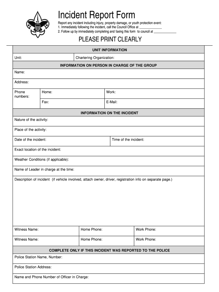 Fillable Incident Report  Form