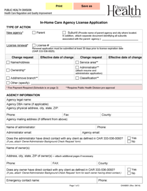  OHA 8951 in Home Care Agency License Application OHA 8951 in Home Care Agency License Application Public Health Oregon 2014