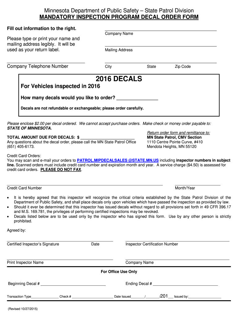  Mn Dot Sticker Order Form 2016