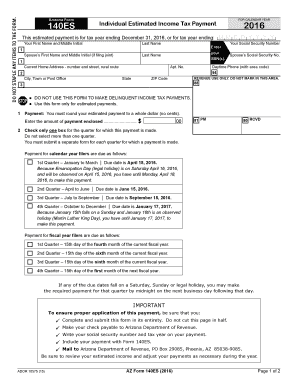 Arizona Form 140ES Individual Estimated Tax Payment Azdor