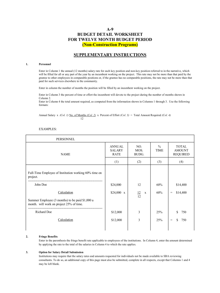 Budget Detail Worksheet  Form