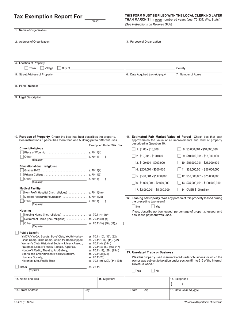  Form PC 220 Revenue Wi 2015