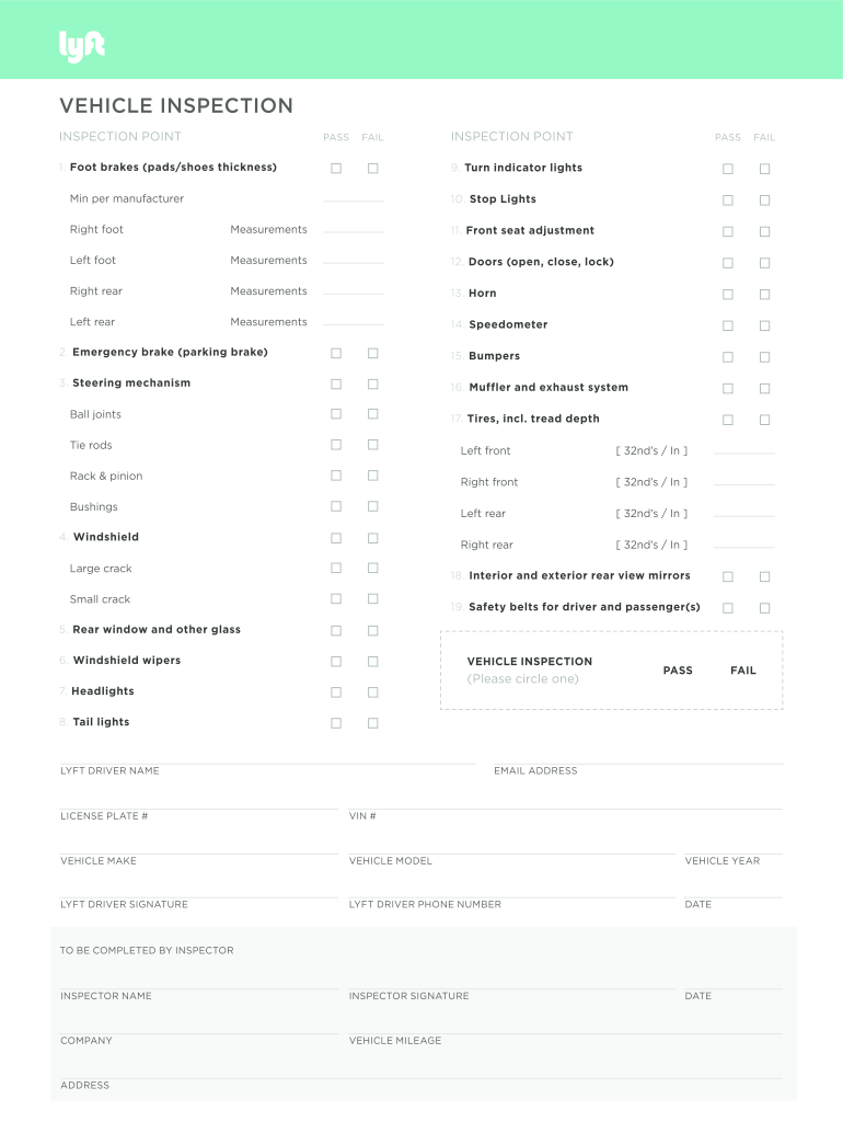 Lyft Inspection Form Fill Out and Sign Printable PDF Template signNow