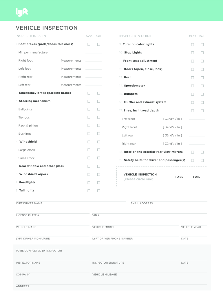 Printable Lyft Inspection Form Printable Word Searches