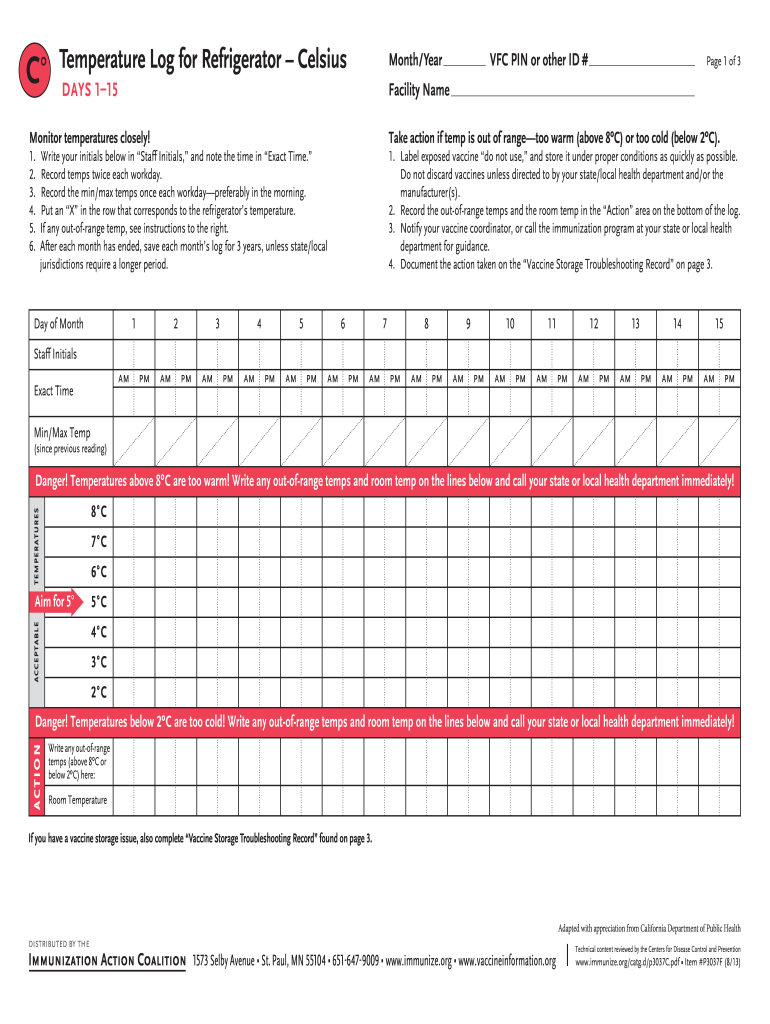 Printable Refrigerator Temperature Log Form Fill Out And Sign 