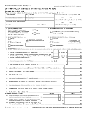  Fillable Form 1015 Michigan 2022