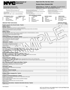 Nyc Report Card Template  Form
