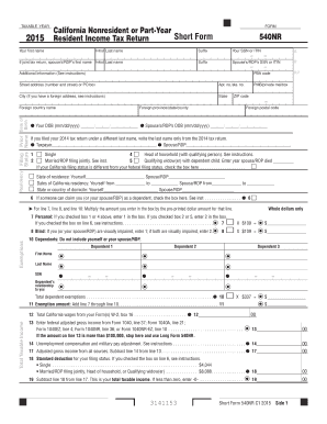 Form 540NR Short California Nonresident or Part Year Resident Income Tax Return Ftb Ca
