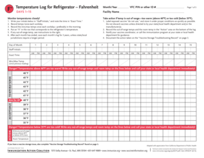 Fahrenheit Refrigerator Temperature Log for Vaccines Dhss Delaware  Form