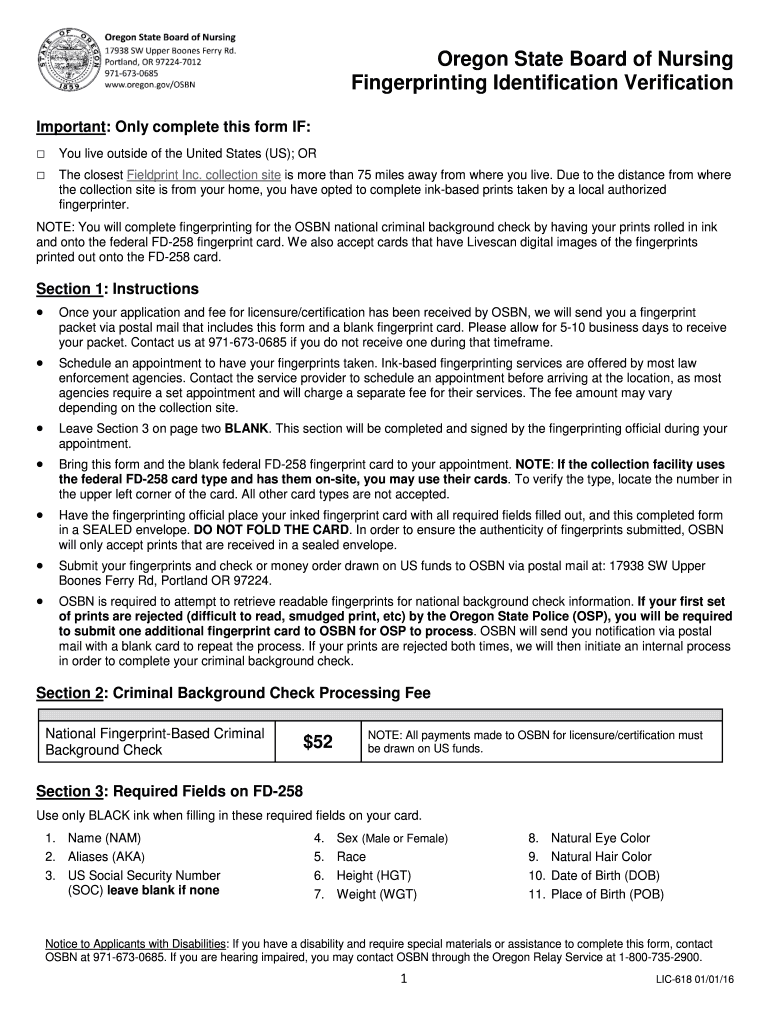 OSBN Fingerprint Form Oregon