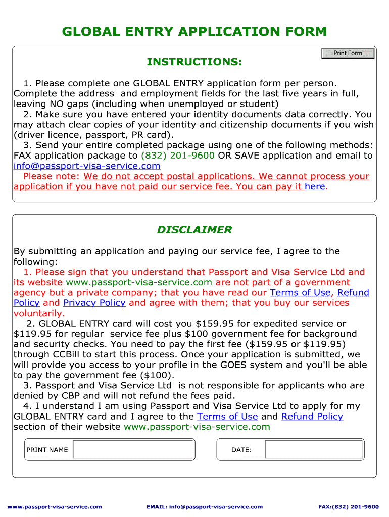  GLOBAL ENTRY APPLICATION FORM 2015-2024