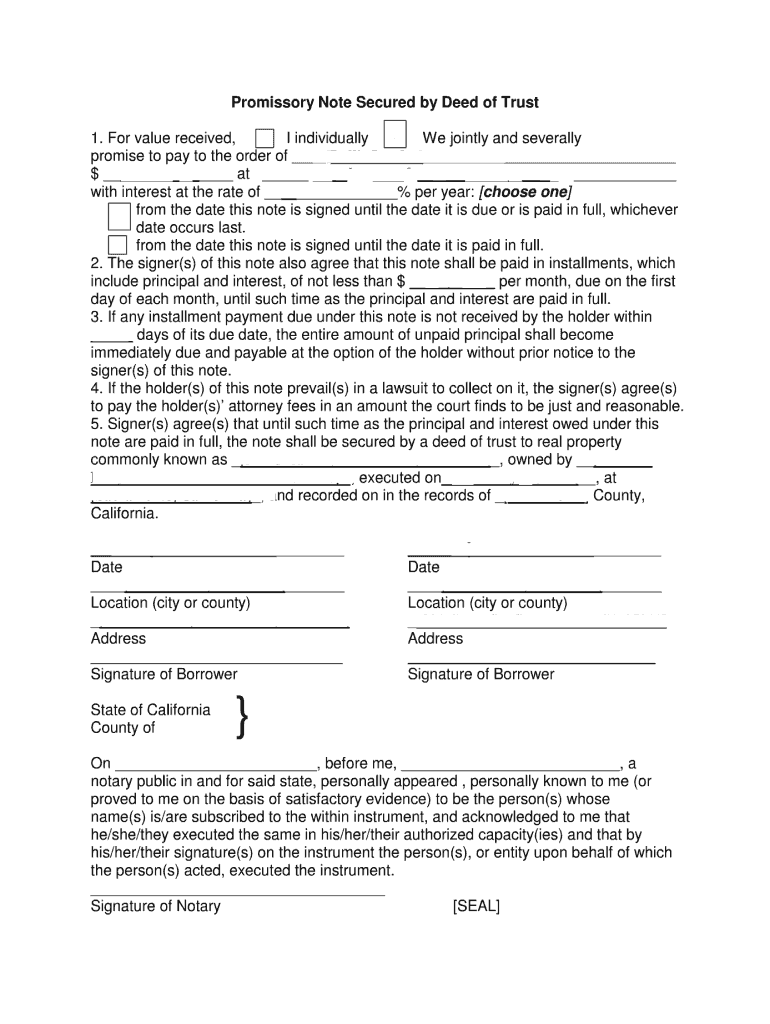 Blank Note Secured by Deed of Trust  Form