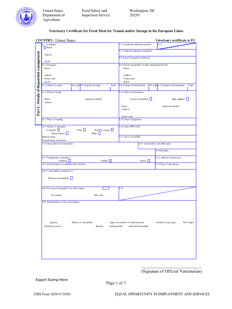  Fsis Form 2630 9 2010-2024