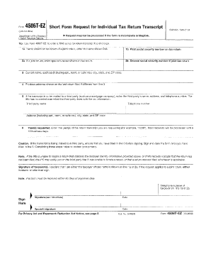 IRS Form 4506T EZ Request for Transcript of Tax Return