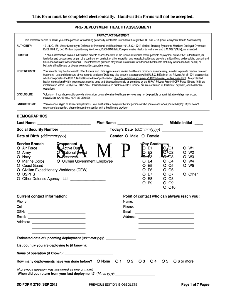 Dd Form 2795 Oct Fillable
