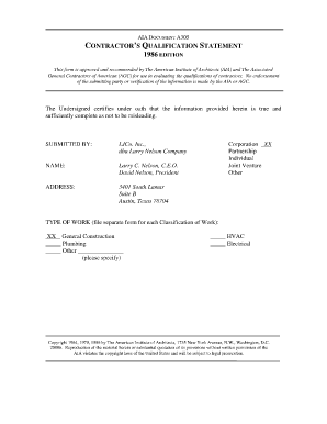 Contractor Qualification Statement Example  Form