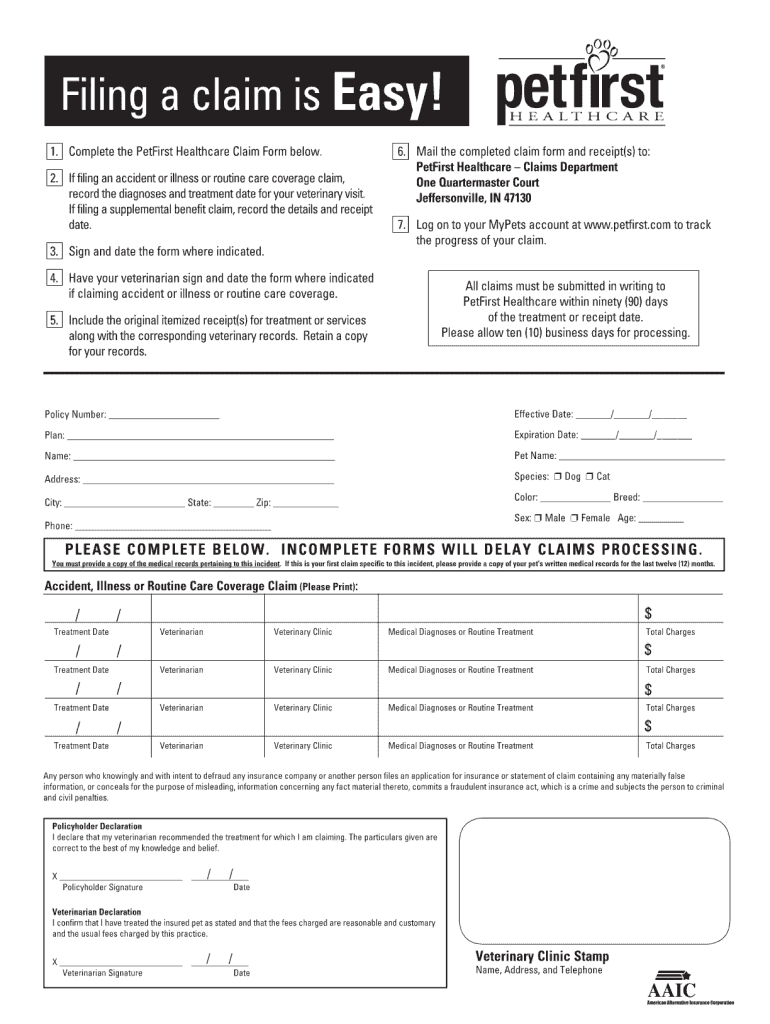 Petfirst Claim Form