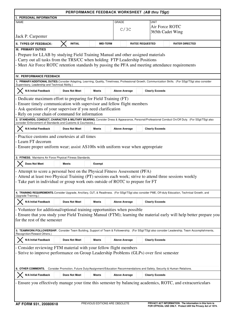  Air Force Form 910 2017-2024