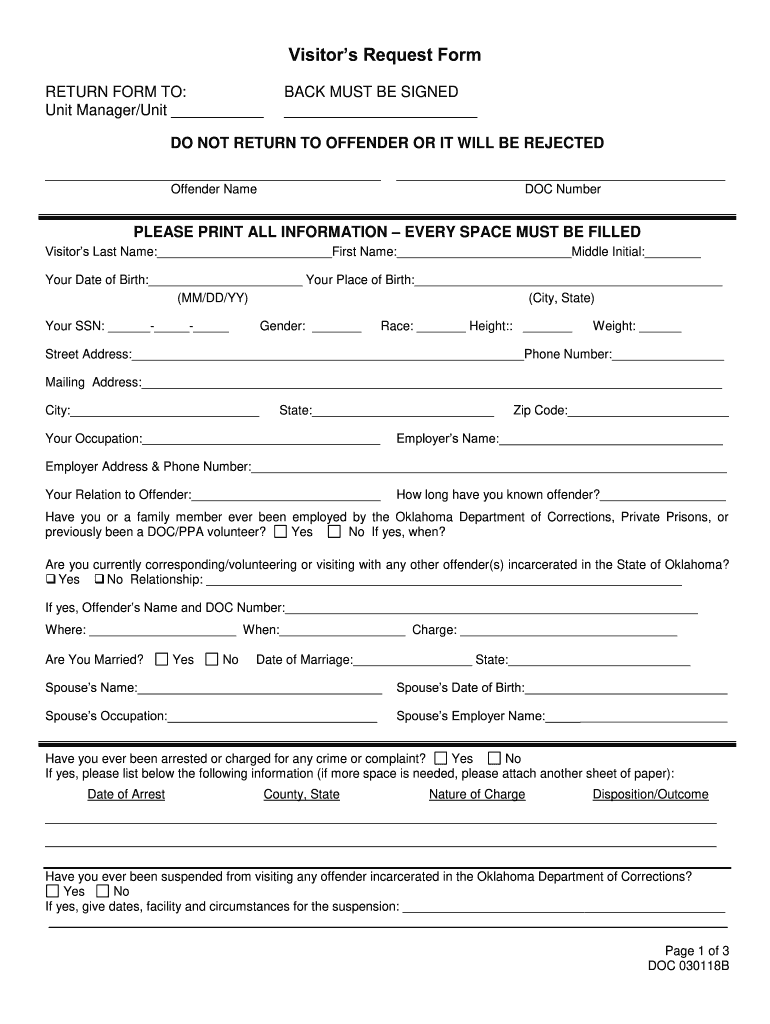  DOC Visitation Form Oklahoma 2013